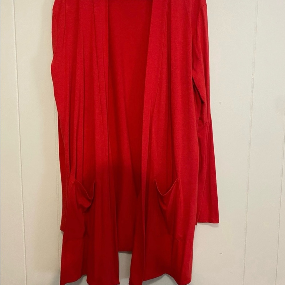 Women's Red Open Front Cardigan Sweater with pockets for office or teachers NWOT